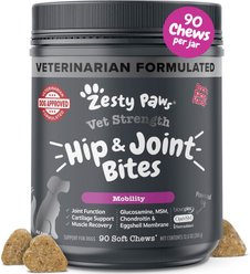 Zesty Paws Vet Strength Hip & Joint Soft Chews Glucosamine Mobility Supplement for Dogs, 90 count