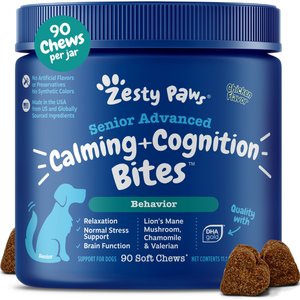 Zesty Paws Senior Advanced Calming + Cognition Bites Chicken Flavor Soft Chews Composure Supplement for Dogs, 90 count