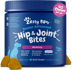 Zesty Paws Advanced Mobility Bites Chicken Flavored Soft Chews Glucosamine Hip & Joint Supplement for Senior Dogs, 90 count