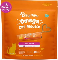 Zesty Paws Omega Skin & Coat Tuna Mousse Lickable Squeeze Supplement for Cats, 18 count