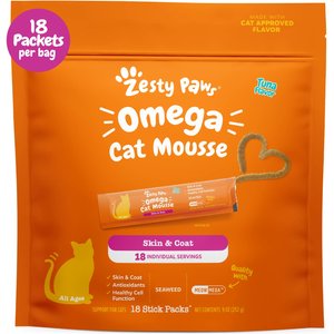Zesty Paws Omega Skin & Coat Tuna Mousse Lickable Squeeze Supplement for Cats, 18 count