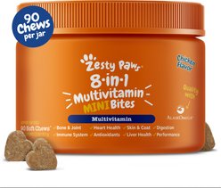 Zesty Paws 8-in-1 Mini Bites Chicken Flavored Soft Chews Multivitamin Supplement for Small Dogs, 90 count