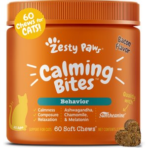 Zesty Paws Calming Bites Bacon Flavored Soft Chews Melatonin Supplement for Cats, 60 count