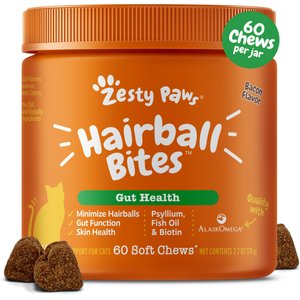 Zesty Paws Hairball Bites Bacon Flavored Soft Chews Digestive Supplement for Cats, 60 count