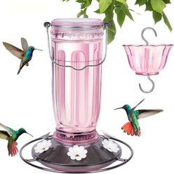Yarty 16-oz Glass Hummingbird Feeder with Ant Moat, Light Pink