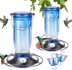 Yarty 16-oz Glass Hummingbird Bird Feeder with Ant Moat, 2 count, Blue