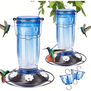 Yarty 16-oz Glass Hummingbird Bird Feeder with Ant Moat, 2 count, Blue