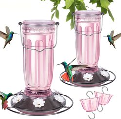 Yarty 16-oz Glass Hummingbird Bird Feeder with Ant Moat, 2 count, Light Pink