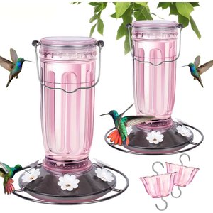 Yarty 16-oz Glass Hummingbird Bird Feeder with Ant Moat, 2 count, Light Pink
