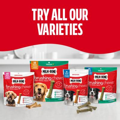 Show full view: Milk-Bone Original Brushing Chews Mini Chicken Flavor Daily Dental Dog Treats, 65 count slide 9 of 12