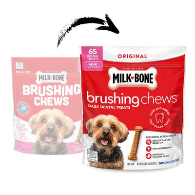 Show full view: Milk-Bone Original Brushing Chews Mini Chicken Flavor Daily Dental Dog Treats, 65 count slide 3 of 12