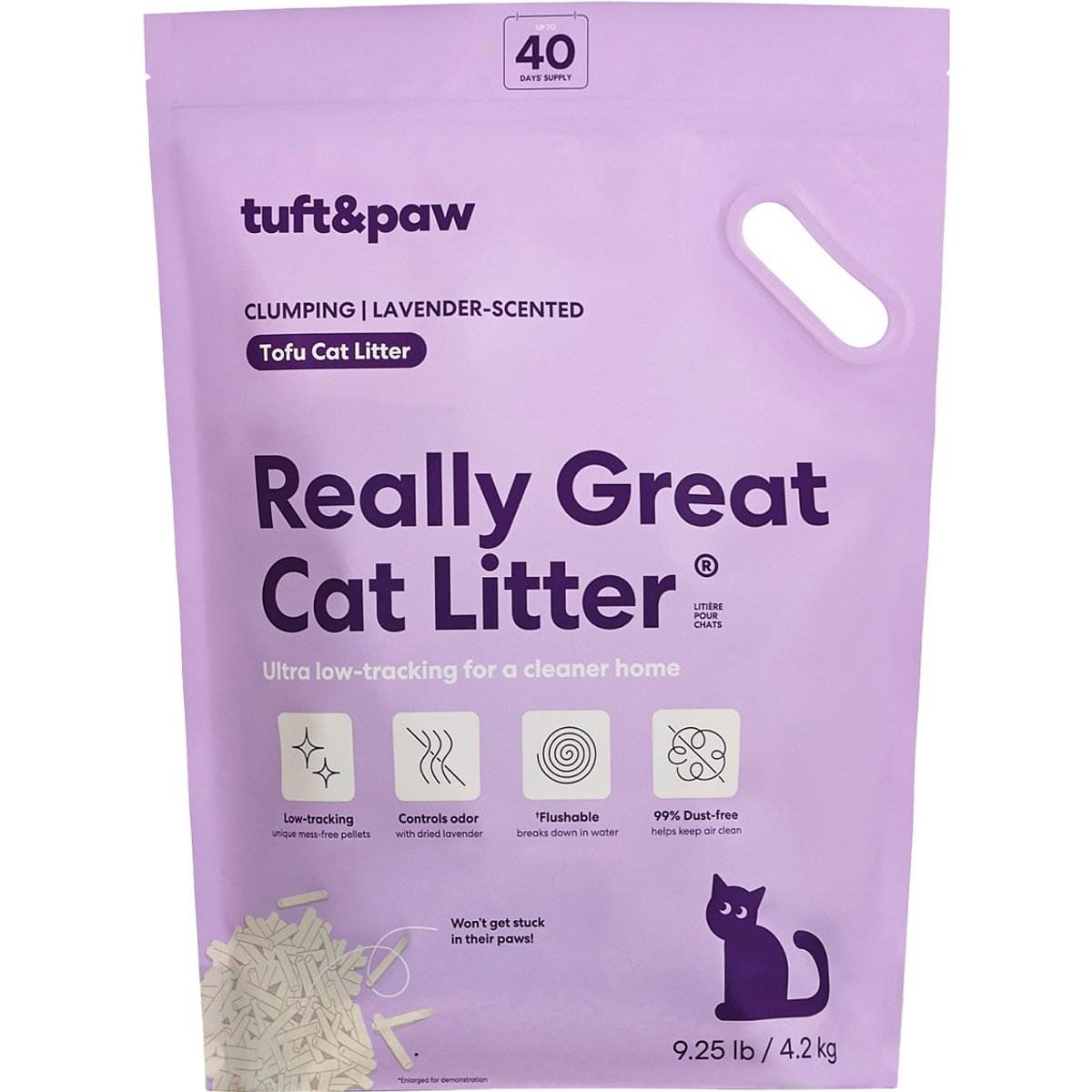 Tuft & Paw Really Great Cat Litter Low-Tracking Flushable Tofu Cat Litter, Lavender, 9.25-lb bag