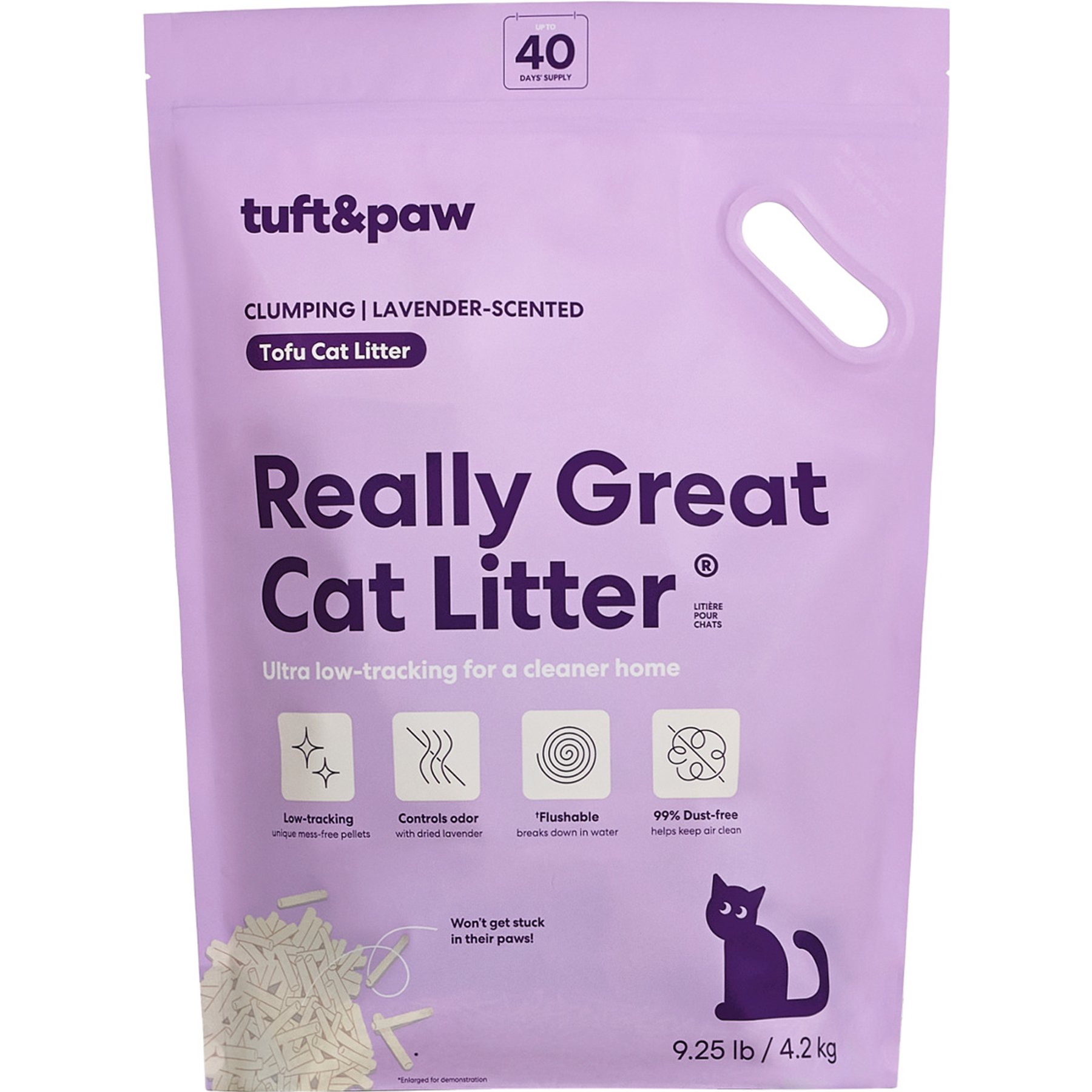 Tuft & Paw Really Great Cat Litter Low-Tracking Flushable Tofu Cat Litter, Lavender, 9.25-lb bag