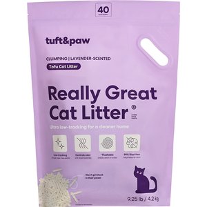 tuft & paw Low-Tracking Flushable Tofu Cat Litter, Lavender, 9.25-lb bag