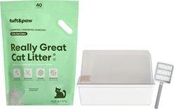tuft + paw Really Great Cat Litter Unscented Low-Tracking, Flushable Tofu Cat Litter, 9.5-lb bag + Cubby Non-Stick Litter Box + Plastic Litter Scoop