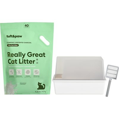 Tuft & Paw tuft + paw Really Great Cat Litter Unscented Low-Tracking, Flushable Tofu Cat Litter, 9.5-lb bag + Cubby Non-Stick Litter Box + Plastic Litter Scoop