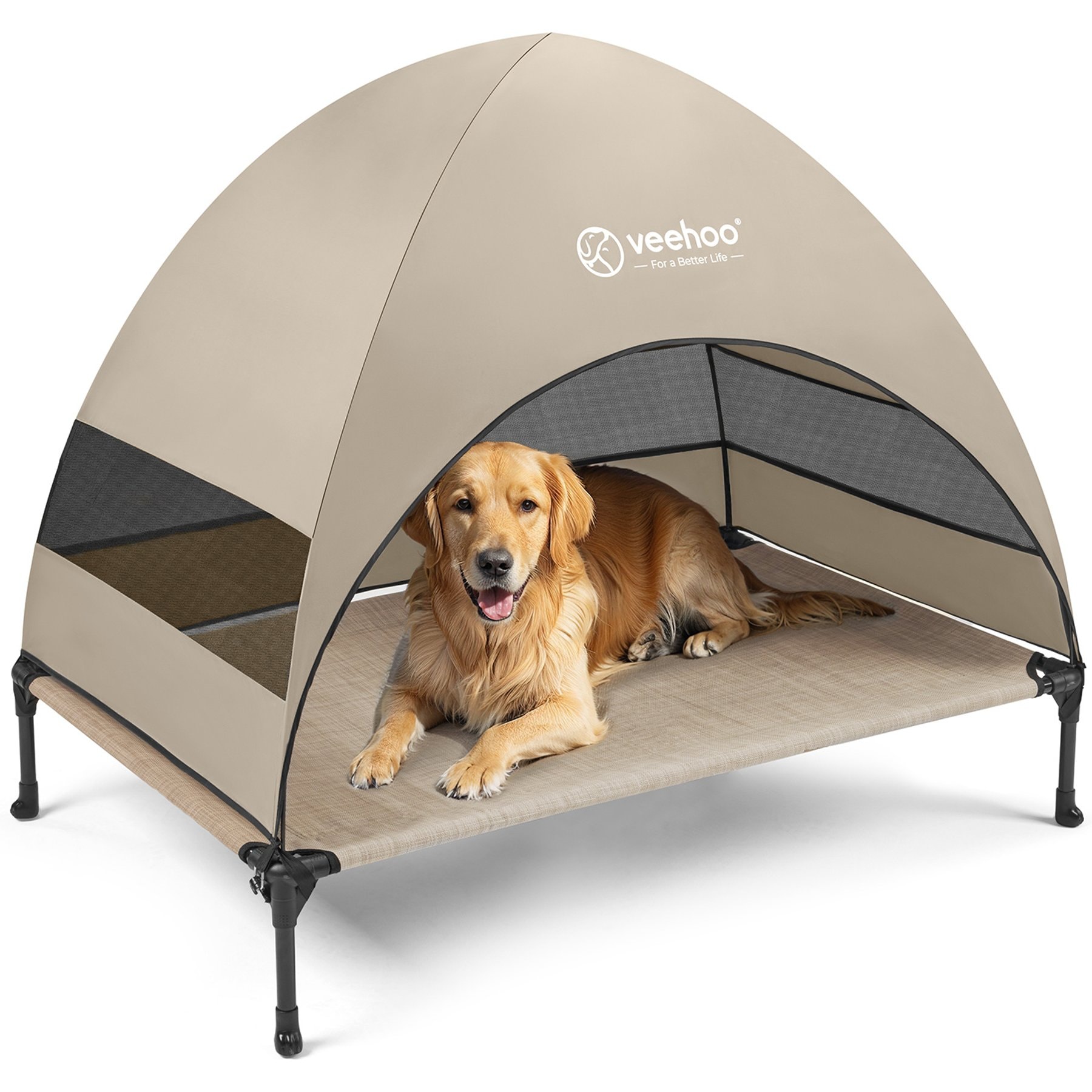 Veehoo Breezy Tent Elevated Dog Bed, Beige Coffee, Large