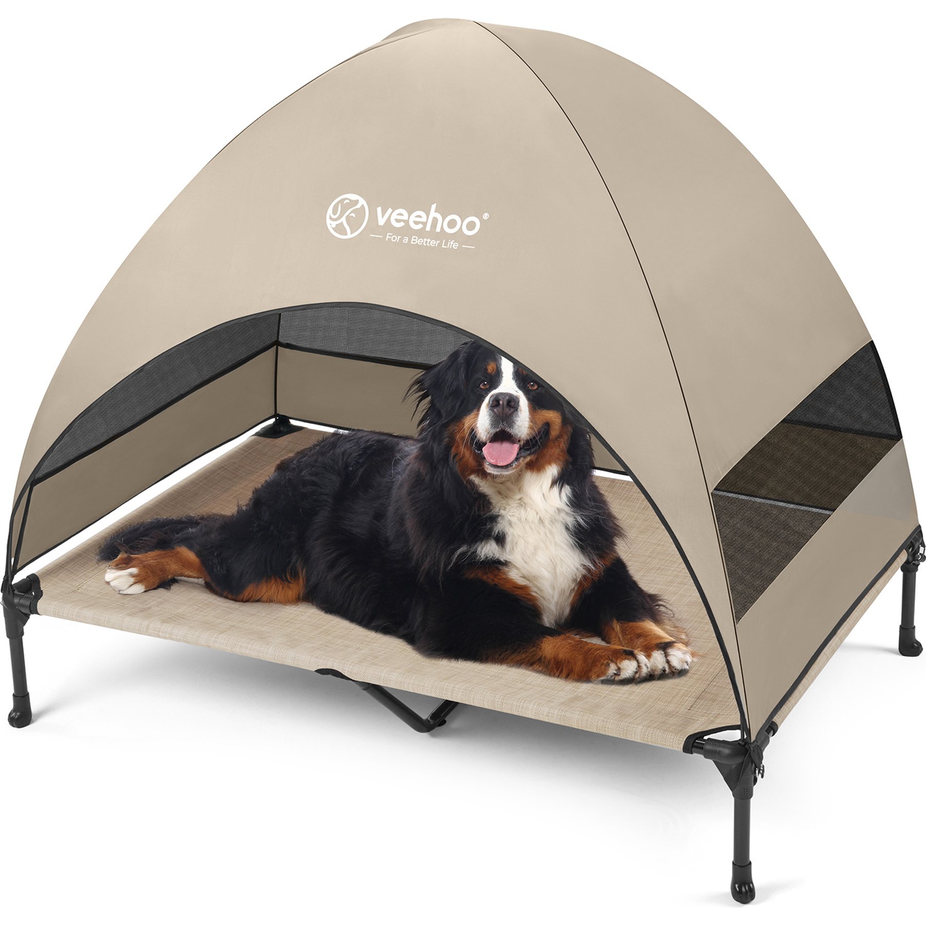 Veehoo Breezy Tent Elevated Dog Bed, Beige Coffee, X-Large