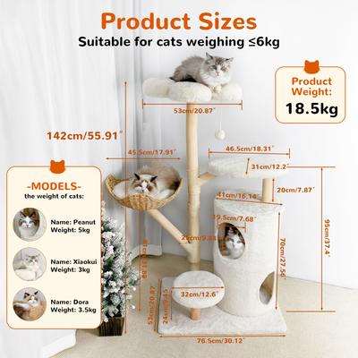 Show full view: Wisfor 55.91-in Cat Tree & Condo, White slide 6 of 10