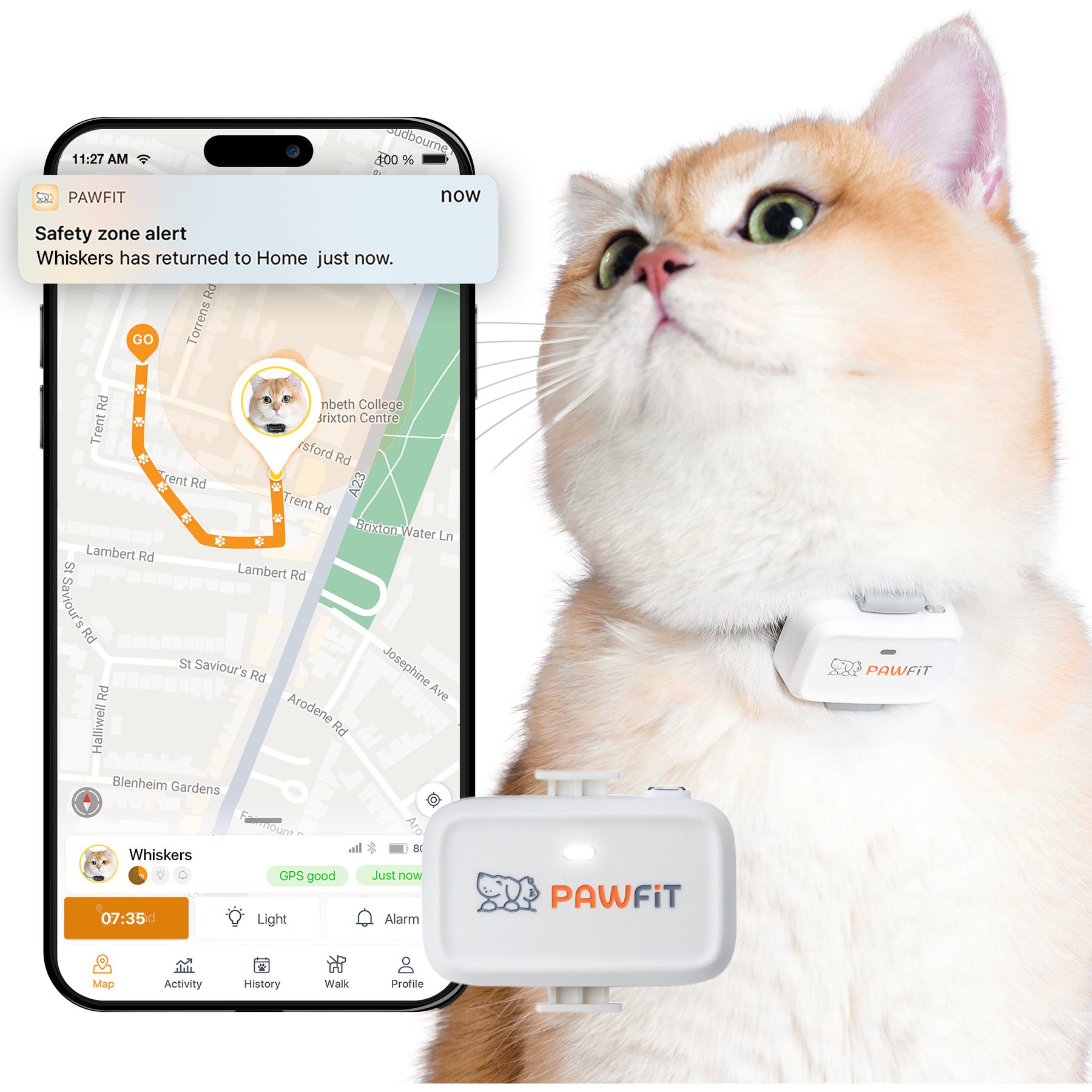 Pawfit Lite Cat GPS Tracker, Simply White