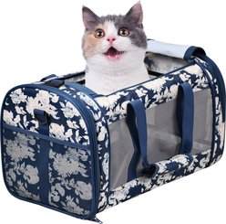 Jespet & GOOPAWS Soft-Sided Airline-Approved Travel Dog & Cat Carrier, Blue White Floral, 19-in
