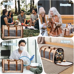Jespet & GOOPAWS Soft-Sided Airline-Approved Travel Dog & Cat Carrier, Orange Diamond Print, 19-in