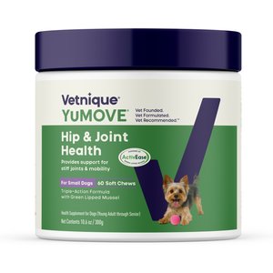 Vetnique Labs YuMOVE Mobility Hip & Joint Care Soft Chew Supplement for Small & Medium Dogs, 60 count