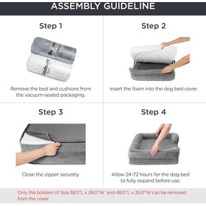 Bedsure Orthopedic Bolster Dog Sofa Bed with Removable Cover, Grey, X-Large