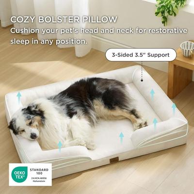 Show full view: Bedsure Orthopedic Bolster Dog Sofa Bed with Removable Cover, Ivory, X-Large slide 2 of 11