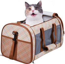 Jespet & GOOPAWS Soft-Sided Airline-Approved Travel Dog & Cat Carrier, Orange Diamond Print, 19-in