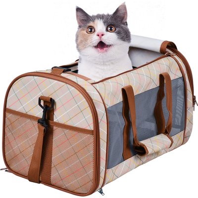 Jespet Jespet & GOOPAWS Soft-Sided Airline-Approved Travel Dog & Cat Carrier, Orange Diamond Print, 19-in
