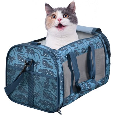 Jespet Jespet & GOOPAWS Soft-Sided Airline-Approved Travel Dog & Cat Carrier, Blue Cat Print, 19-in