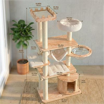 Show full view: Happy & Polly Royal Crown Collection 70-in Oak Wood Cat Tree & Condo, Beige slide 10 of 11