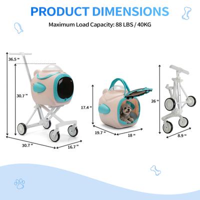 Show full view: Coziwow Detachable Space Capsule Travel Carrier Dog & Cat Car Seat Stroller, Pink, 33-in slide 3 of 10