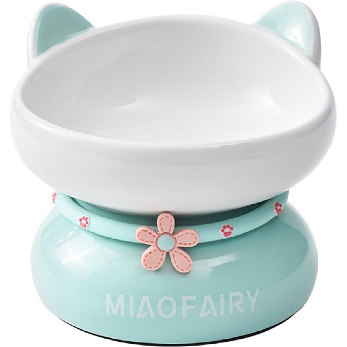 Fairela MiaoFairy Blossom Ceramic Elevated Dog & Cat Bowl, Small: 2-cup, Green