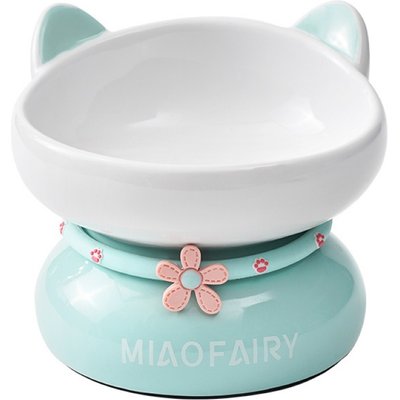 Fairela Fairela MiaoFairy Blossom Ceramic Elevated Dog & Cat Bowl, Small: 2-cup, Green