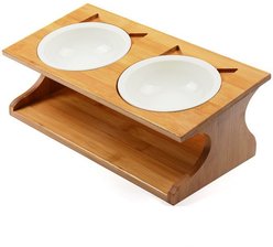 Fairela Bamboo & Wood Double Ceramic Elevated Dog & Cat Bowl, Medium: 4-cup slide 1 of 9