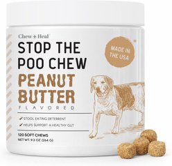 Chew + Heal Stop The Poo Peanut Butter Flavored Soft Chew Coprophagia & Digestive Dog Supplement, 120 count