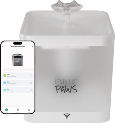 Show full view: Penthouse Paws Smart Water Fountain Whisper-Quiet for Dog & Cat, White, 74-oz slide 4 of 12