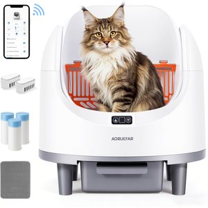 Aoruefar Open-Top Smart Self Cleaning Cat Litter Box Bundle, White