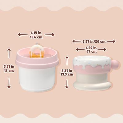 Show full view: Happy & Polly Sweet Donut Ceramic Cat Water Fountain + Bowl, Pink, 33-oz slide 9 of 9