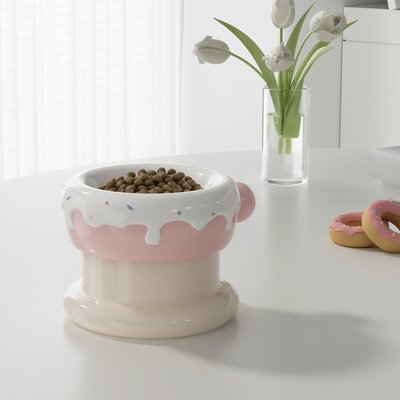 Happy & Polly Happy & Polly Sweet Donut Elevated Cat Bowl, Pink, 2-cup