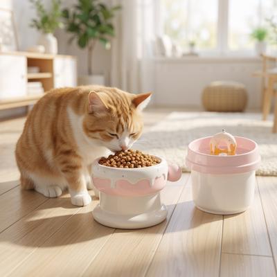 Show full view: Happy & Polly Sweet Donut Ceramic Cat Water Fountain + Bowl, Pink, 33-oz slide 2 of 9