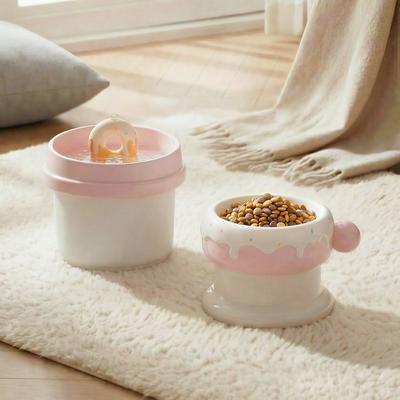 Show full view: Happy & Polly Sweet Donut Ceramic Cat Water Fountain + Bowl, Pink, 33-oz slide 3 of 9