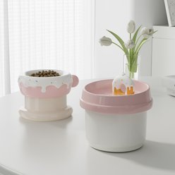 Happy & Polly Sweet Donut Ceramic Cat Water Fountain + Bowl, Pink, 33-oz