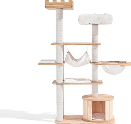 Show full view: Happy & Polly Royal Crown Collection 70-in Oak Wood Cat Tree & Condo, Beige slide 5 of 11