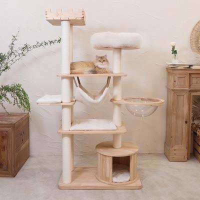 Show full view: Happy & Polly Royal Crown Collection 70-in Oak Wood Cat Tree & Condo, Beige slide 3 of 11