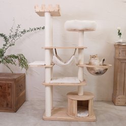 Happy & Polly Royal Crown Collection 70-in Oak Wood Cat Tree & Condo, Beige