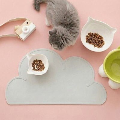 Happy & Polly Happy & Polly Cloud Shaped Cat & Dog Food Mat, Grey