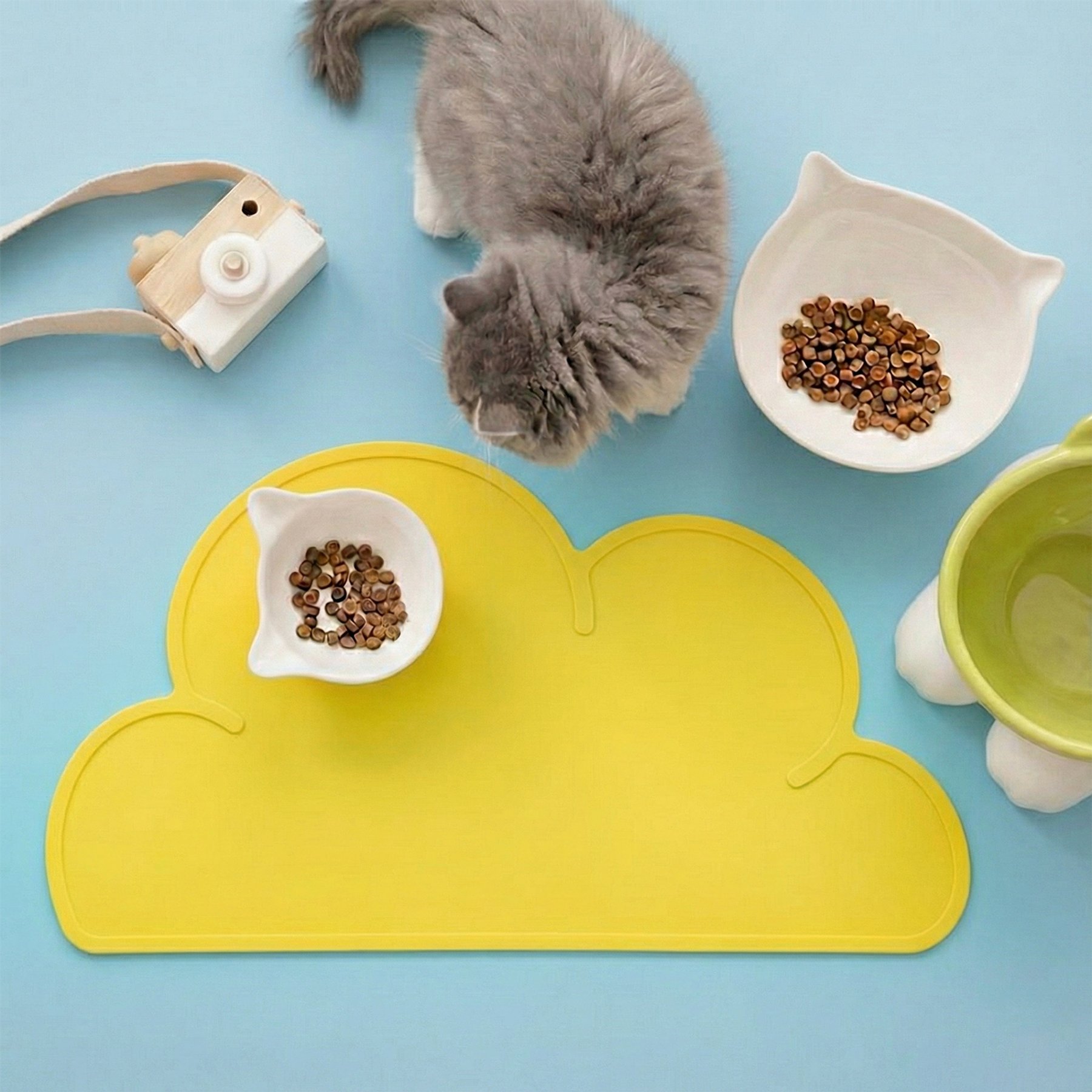 Happy & Polly Cloud Shaped Cat & Dog Food Mat, Yellow